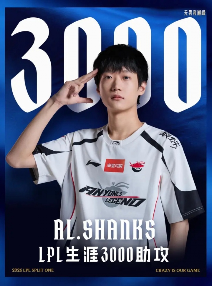 LPL赛程里程碑：Shanks选手达成LPL3000助攻成就